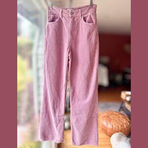 Corduroy Wide Leg Pants - Pink - High Rise